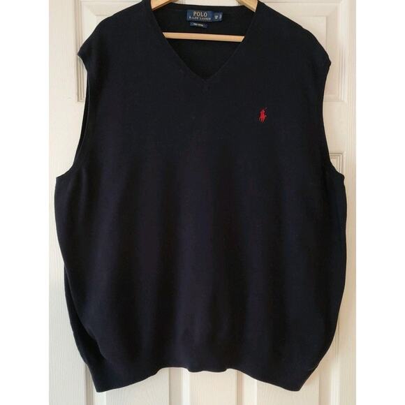 Men's Polo Ralph Lauren Sweater Vest Navy Blue Pima Cotton V Neck Knit - 3XB - Picture 1 of 5
